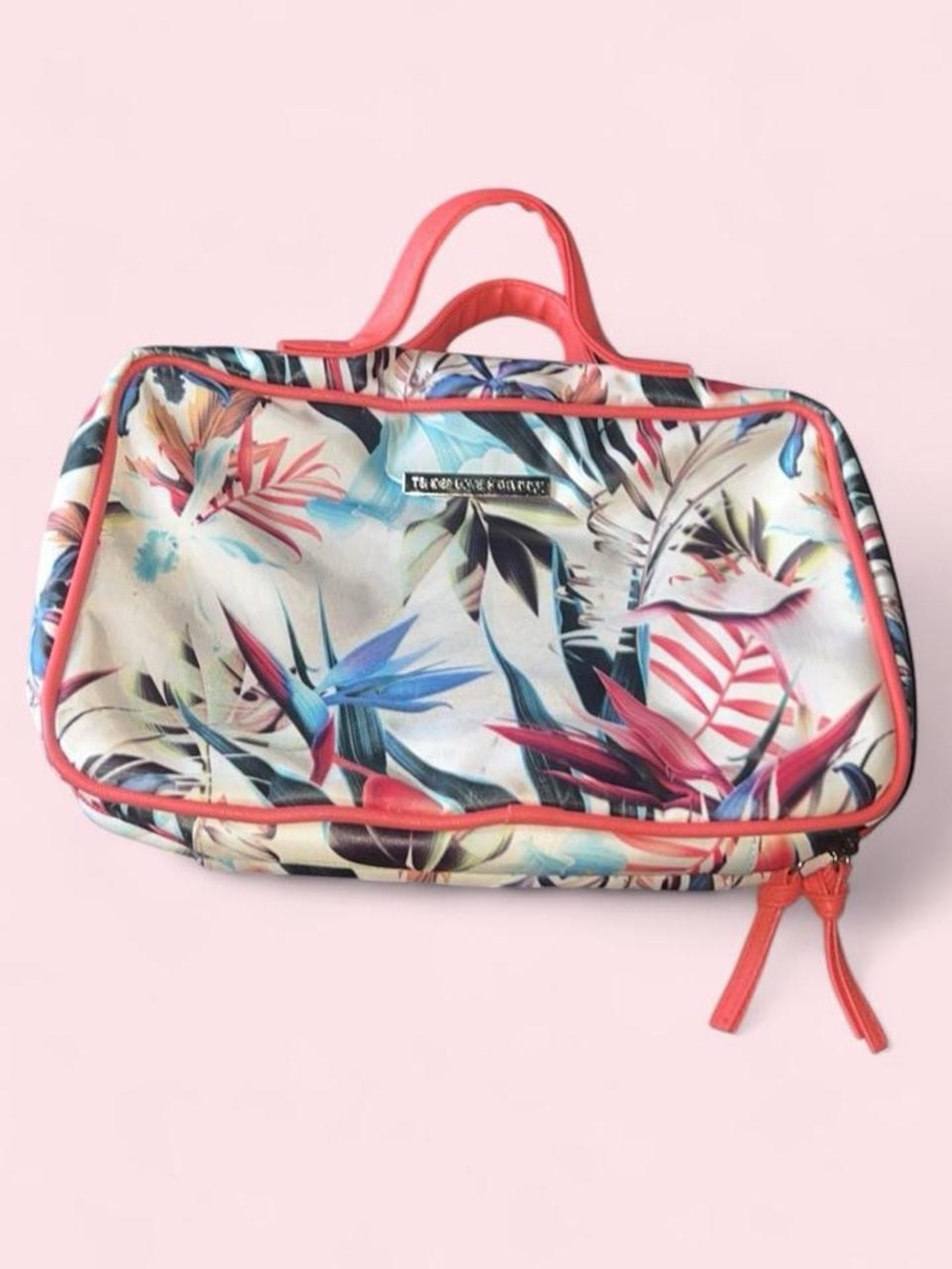 Ted Baker Coral-Trim Tropical Floral Travel Cosmetic Case